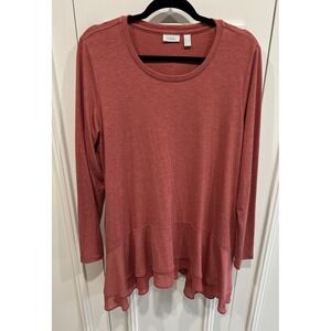 Logo Lounge By Lori Goldstein Handkerchief Hem L/S Coral Tunic Pockets Lagenlook